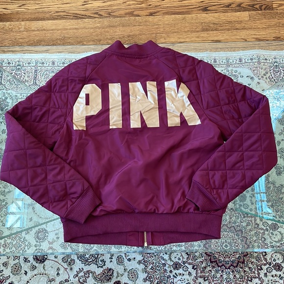 Pink by Viktoria’s Secret Bomber Flight  Jacket Full Zip Burgundy Like New - Picture 5 of 6